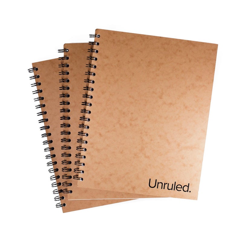 Unruled. دفتر حلقي كلاسيكي بدون خطوط، ورق عادي فاخر بوزن 60lb، 70 ورقة، معاد تدويره ومستدام، 10.5" × 8"، 3 عبوة، ورق أسود/سلك - Image 1